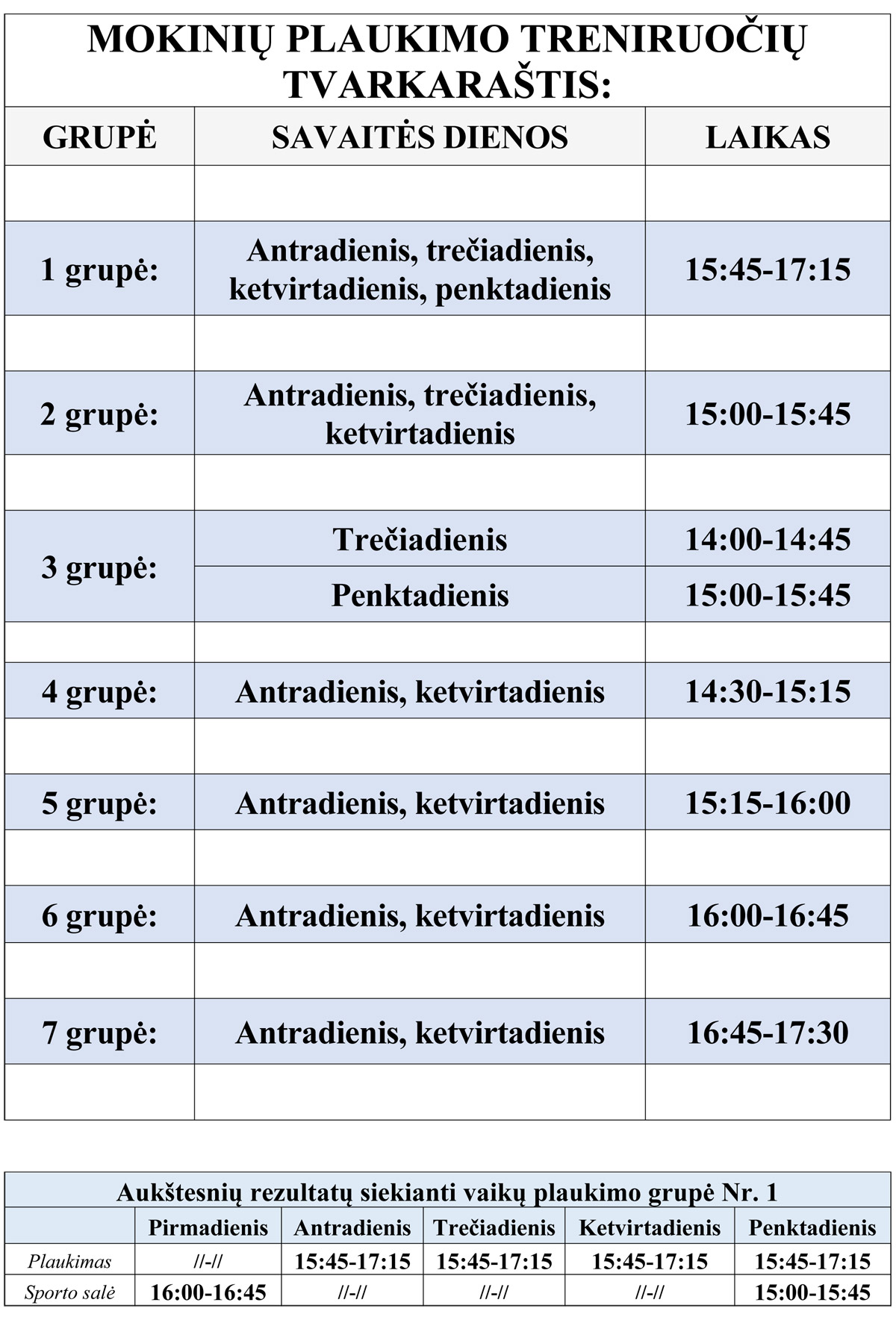 Užsiėmimų grafikas